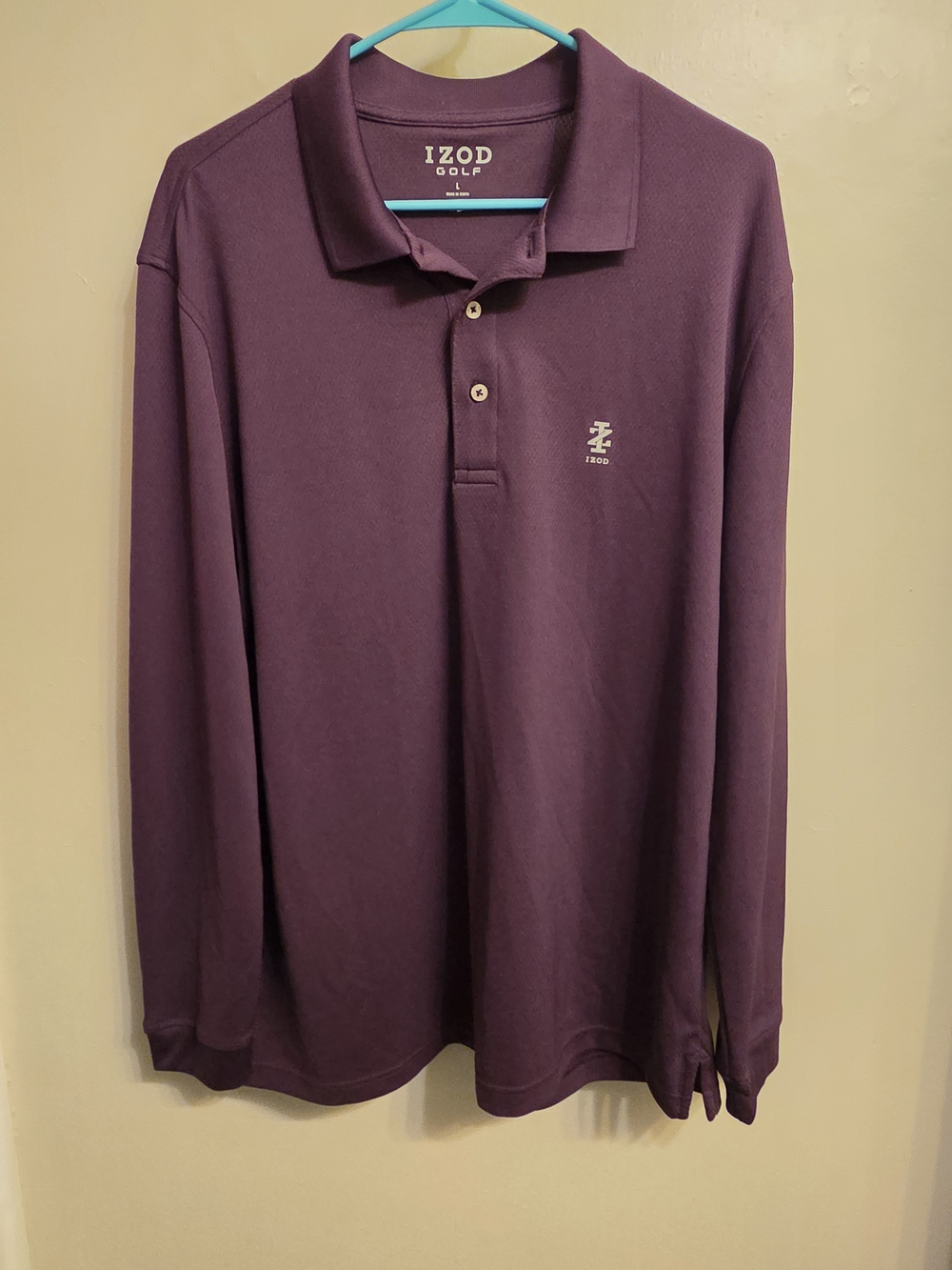 IZOD Golf Men L Performance Polo Shirt Purple Long Sleeve Classic Dadcore Casual